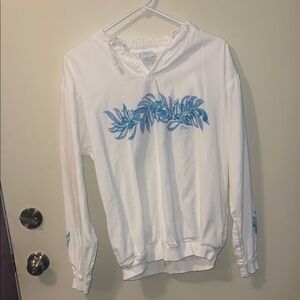 Hawaii White Hoodie with Blue Leaf Design